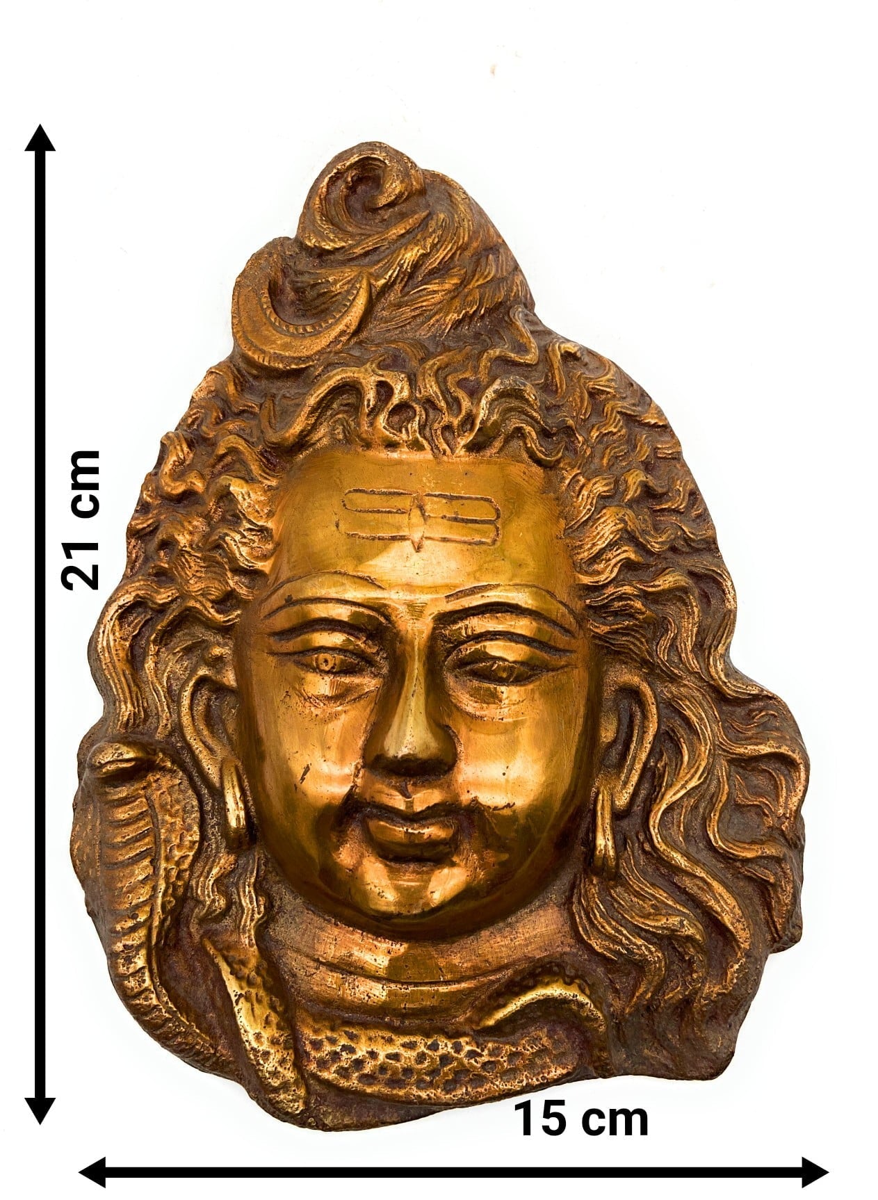 Brass Shiva Face, Peetal Mahadev Mukha, Pital Bholenath Mask, Rudra Idol Wall Decor, Gold, 8.5 Inch, 1 Piece