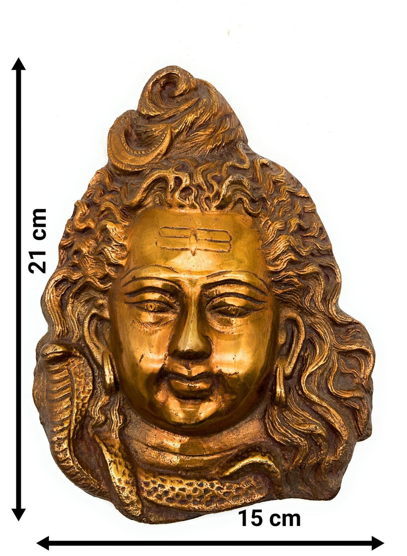 Brass Shiva Face, Peetal Mahadev Mukha, Pital Bholenath Mask, Rudra Idol Wall Decor, Gold, 8.5 Inch, 1 Piece