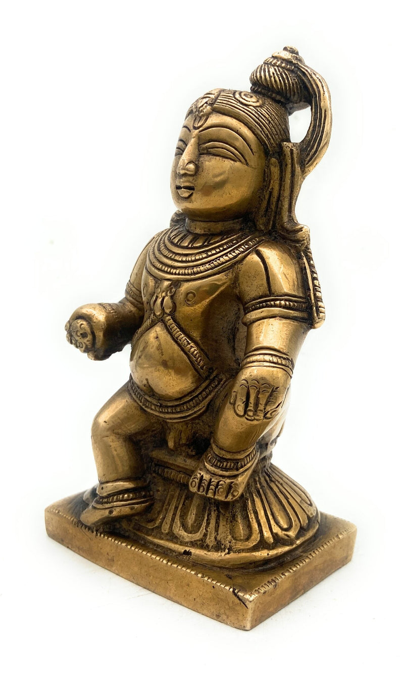 Brass Bal Gopal Krishna Idol | Laddu Gopal Murti | Makhan Chor Navneet Chora Statue | Handcrafted Pital Kanha Sculpture for Pooja, Home Decor & Gifting, Gold, 5.5 Inch, 1 Piece