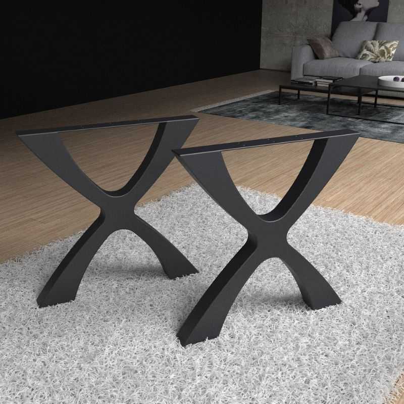 Modern X-Shape Metal Table Base for Dining | Sleek Powder-Coated Steel Frame for Wooden, Glass or Resin Tops