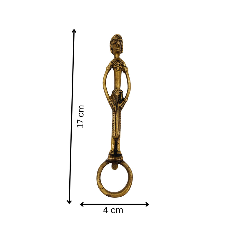 Brass Bottle Opener, Peetal / Pittal Bastar Handmade Cap Cork Opener,Gold, 7 Inch, 1 Piece