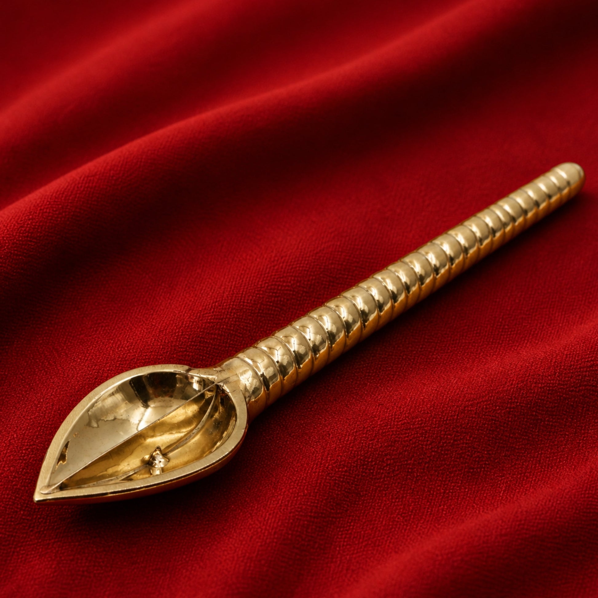 Brass Handcrafted Havan Spoon, Traditional Achamani Sruk for Yajna, Homa, and Pooja Rituals, Gold, 1 Inch, 1 Piece