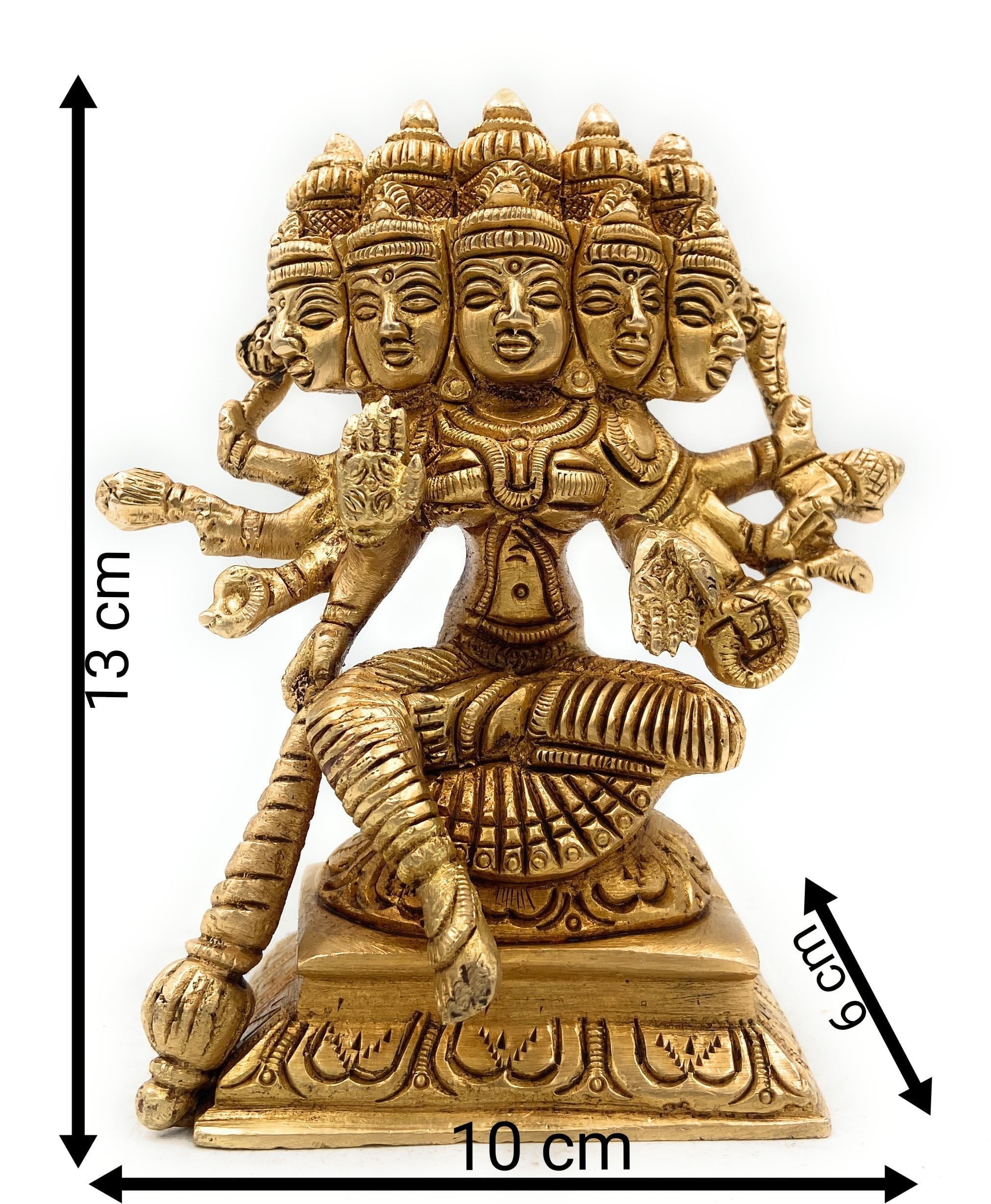 Brass Gayatri Devi Idol | Vedamata Gayathri Murti | Panchamukhi Savitri Mata Statue for Puja & Home Temple,Gold, 5 Inch, 1 Piece
