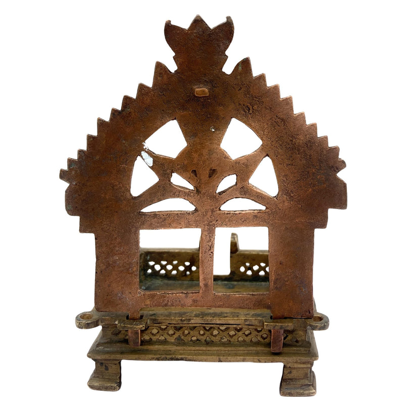 Handcrafted Brass Pooja Chowki / Puja Peetham / Bajot / Peeta / Sinhaasan, Traditional Puja Platform for Home Mandir & Temple Rituals,Brown, 7 Inch, 1 Piece