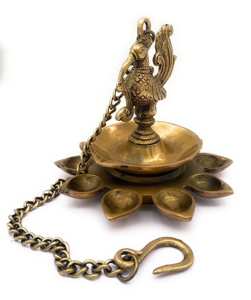 Brass Hanging Lamp Peetal Pittal Ceiling Lantern, Traditional Pitala Pendant Light, Antique Vellikal Jhoomar,Gold, 7 Inch, 1 Piece