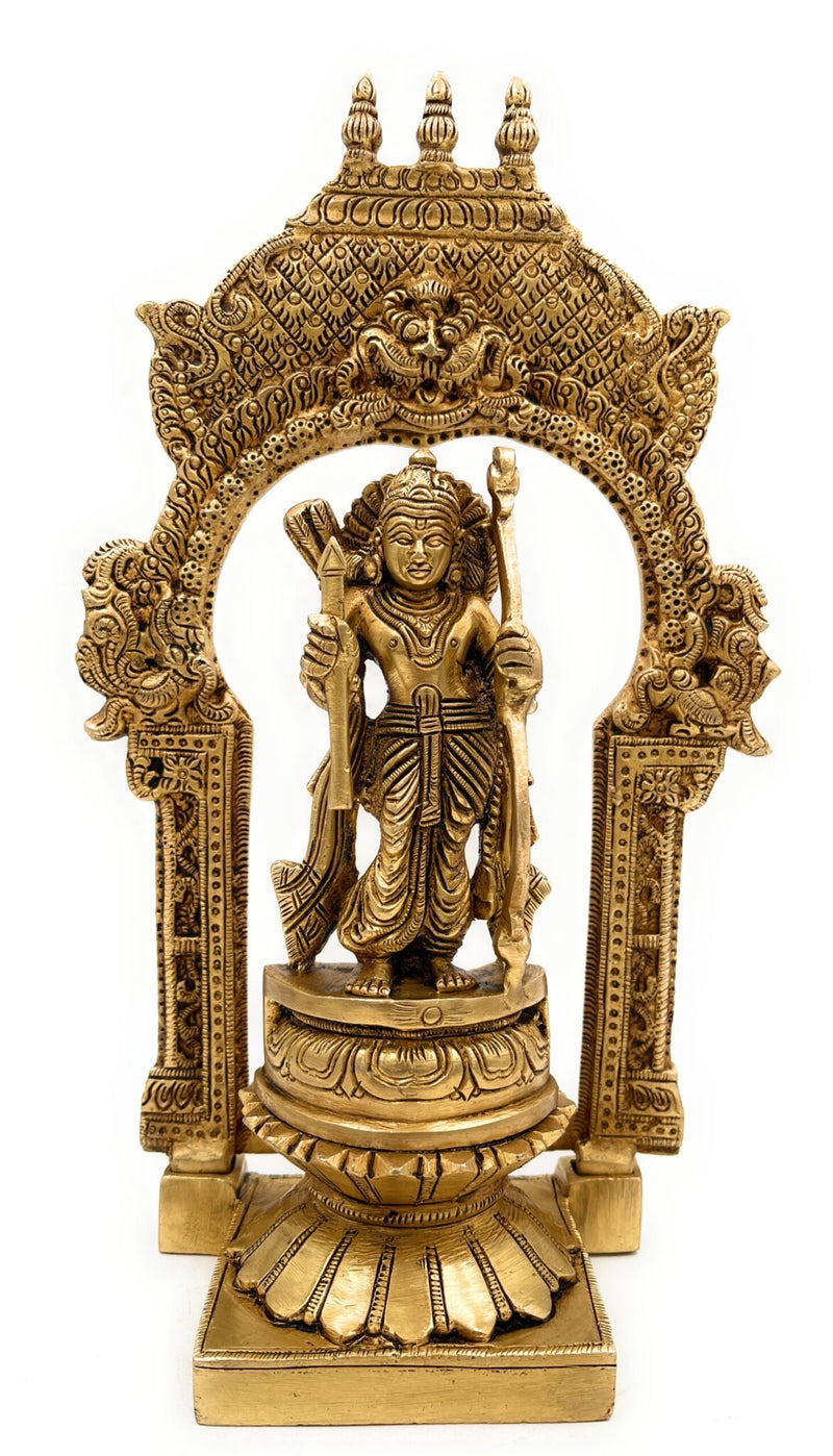 Brass Rama Idol with Prabhavali, Shri Ram Murti, Ramar Vigraham, Ram Bhagwan Statue, Ramachandra Brass Moorti for Pooja, Temple & Home Decor,Gold, 10.5 Inch, 1 Piece