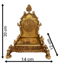 Brass Pooja Chowki with Prabhavali, Handcrafted Singhasan Peetha for God Idol, Mandir Bajot, Temple Stand, Gold, 8 Inch, 1 Piece