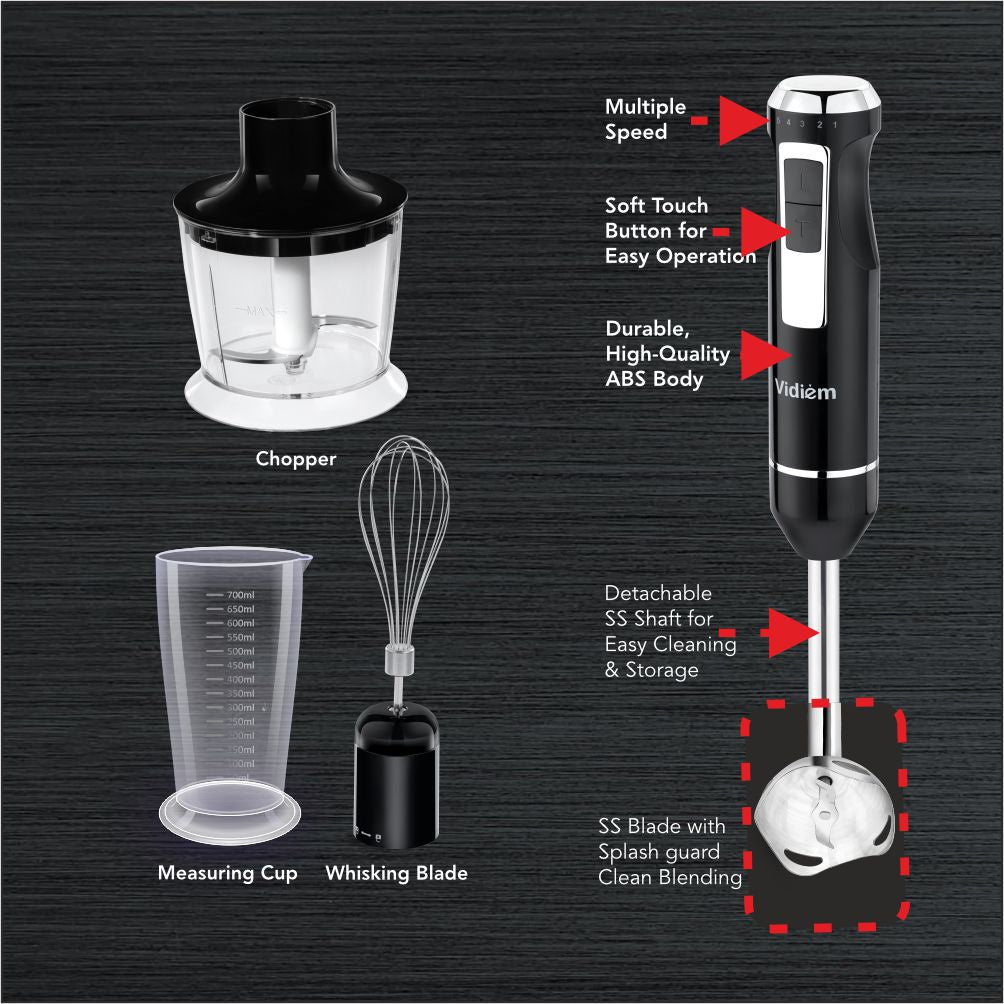 Vidiem Zap Pro 750W Hand Blender with Chopper, Whisk & Multipurpose Jar