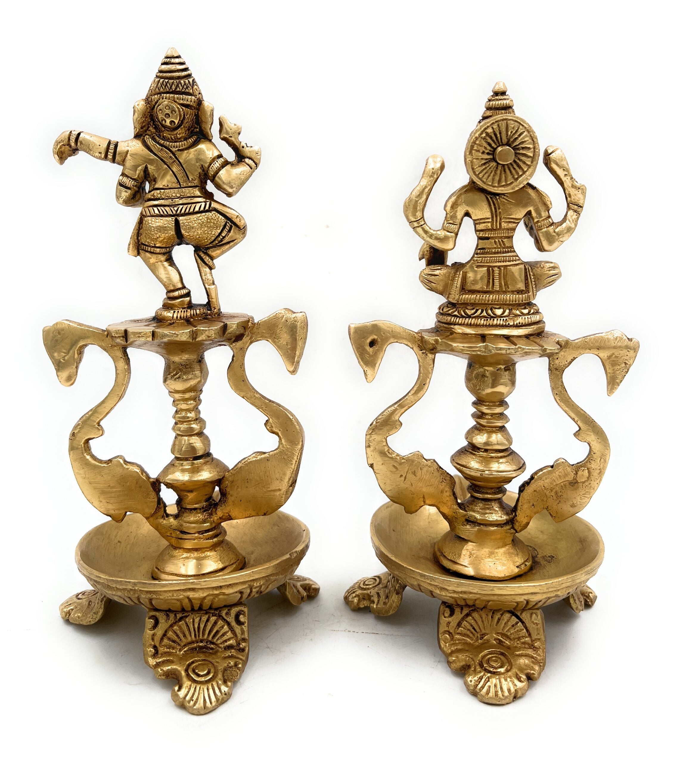 Bhunes Brass Ganesh Lakshmi Diya, Pooja Ganesha Laxmi Lamp, Deep, Deepam, Lamps For Home Temple Décor Set Of 2,Gold, 6.5 Inch, 1 Piece
