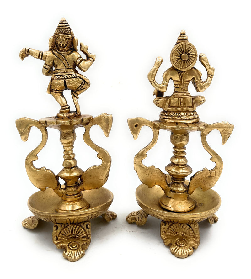 Bhunes Brass Ganesh Lakshmi Diya, Pooja Ganesha Laxmi Lamp, Deep, Deepam, Lamps For Home Temple Décor Set Of 2,Gold, 6.5 Inch, 1 Piece