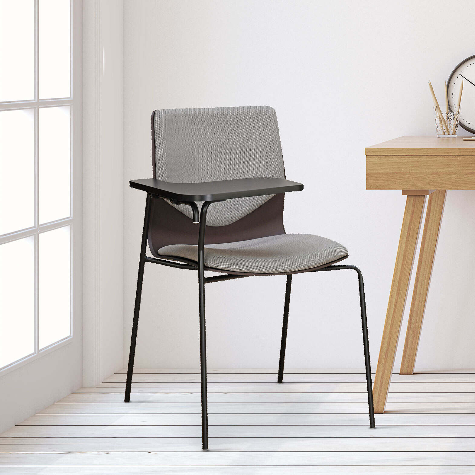 Nilkamal Zing Visitor Chair with Depth Adjustable Writing Pad (Walnut ...