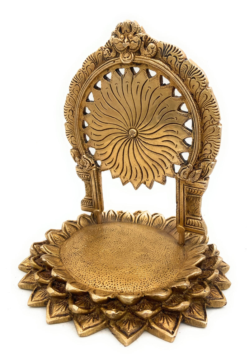 Handcrafted Brass Pooja Chowki Peetha Bajot Sinhasan, Puja Pat Peetam Aasan Mandap Platform for Home Mandir & Temple Decor,Gold, 9 Inch, 1 Piece