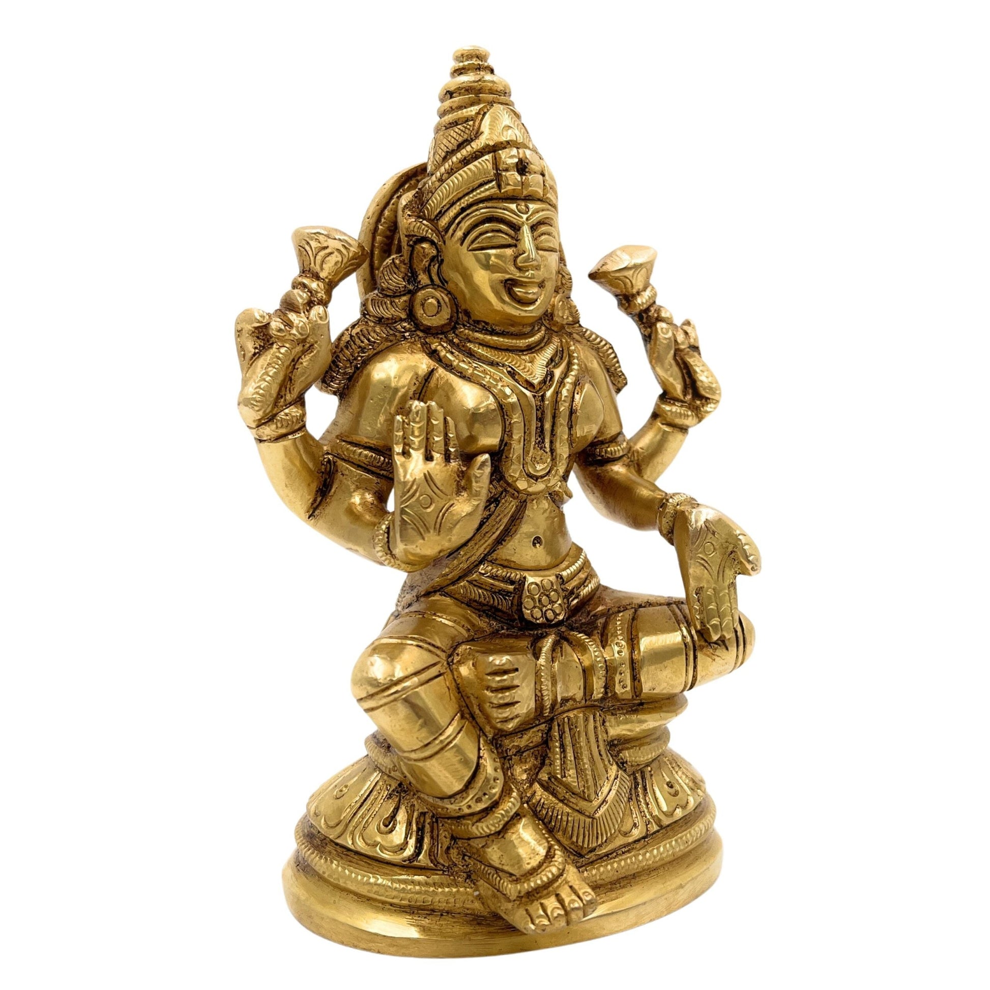 Handcrafted Brass Mahalakshmi Idol – Shri Lakshmi | Laxmi | Padmavati | Kamala Devi Murti for Pooja Room, Temple & Home Decor,Gold, 5 Inch, 1 Piece