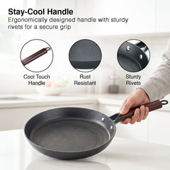 Prestige Castlite Patterned Enamel Coated Cast Iron Fry Pan 20cm/0.9L + Prestige Castlite Patterned Enamel Coated Cast Iron Kadai 24cm/2.4L with Glass Lid, Rust-Proof, Gas & Induction, 15Y Warranty