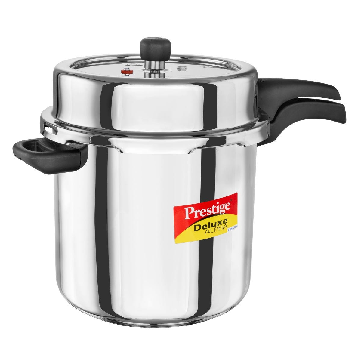 Prestige 10 Litre Stainless Steel Deluxe Alpha Svachh Outer Lid Pressure Cooker, Triply Base, Gas & Induction Compatible, ISI + Prestige Omega Deluxe Granite Non-stick Omni Tawa, 28 cm, Black