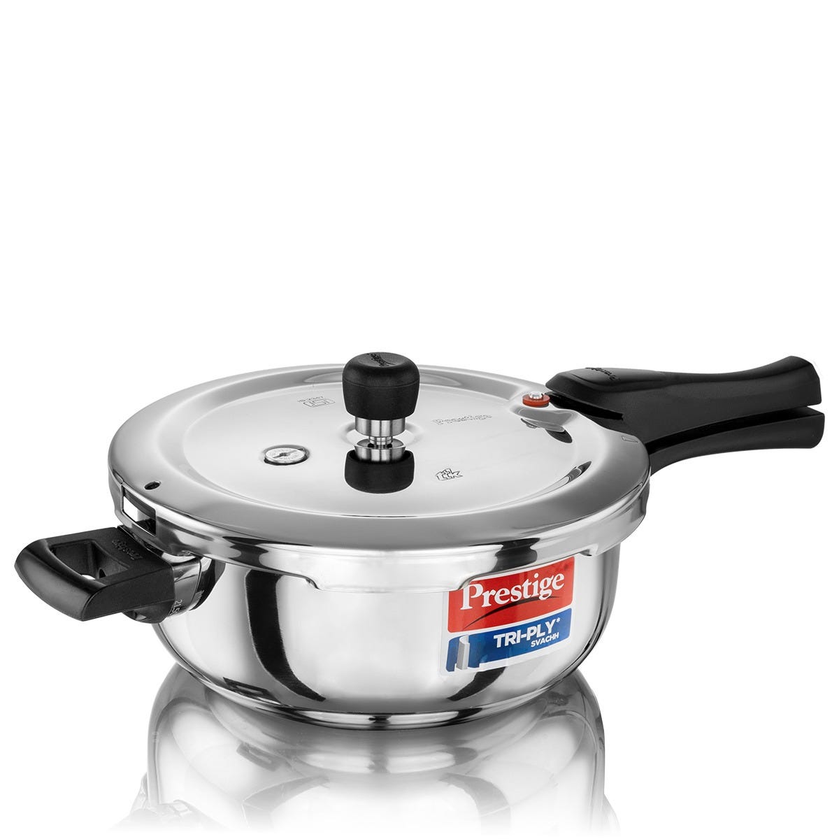 Prestige Svachh Triply Outer Lid Pressure Cooker with Deep Lid for Spillage Control, 3.5 Litre, Silver + Prestige Platina Popular Stainless Steel Impact Forged Bottom Kadai with Glass Lid, 24cm, 2.8 L