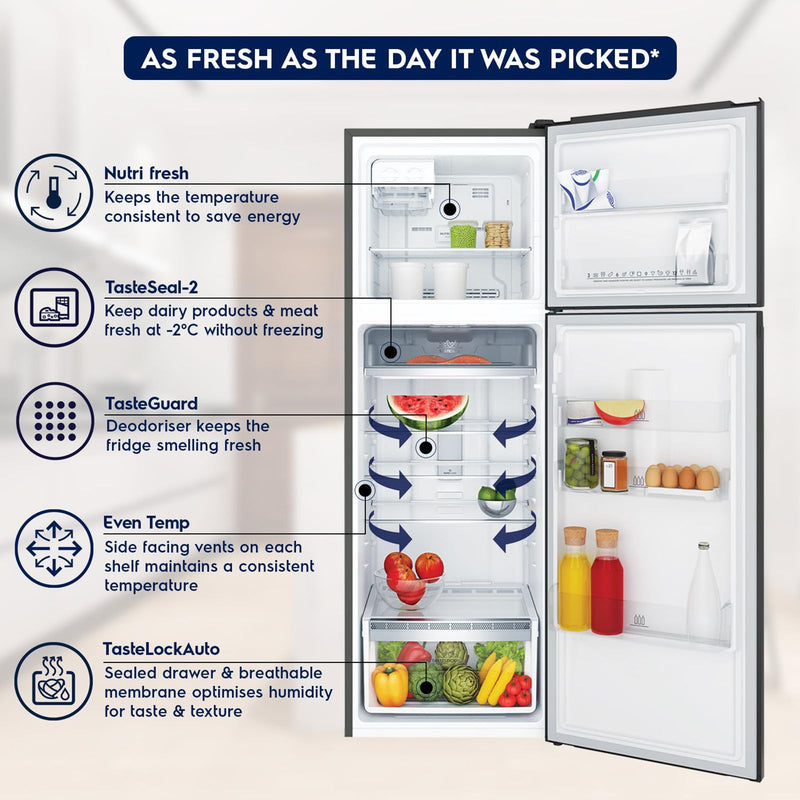 Electrolux UltimateTaste 300 341 Litres 2 Star Frost Free Double Door Refrigerator with Door Alarm (ETB3700K-H, Glossy Black Steel)