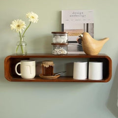 Minimalist Wooden Wall Mounted Display Shelf- Set Of 2