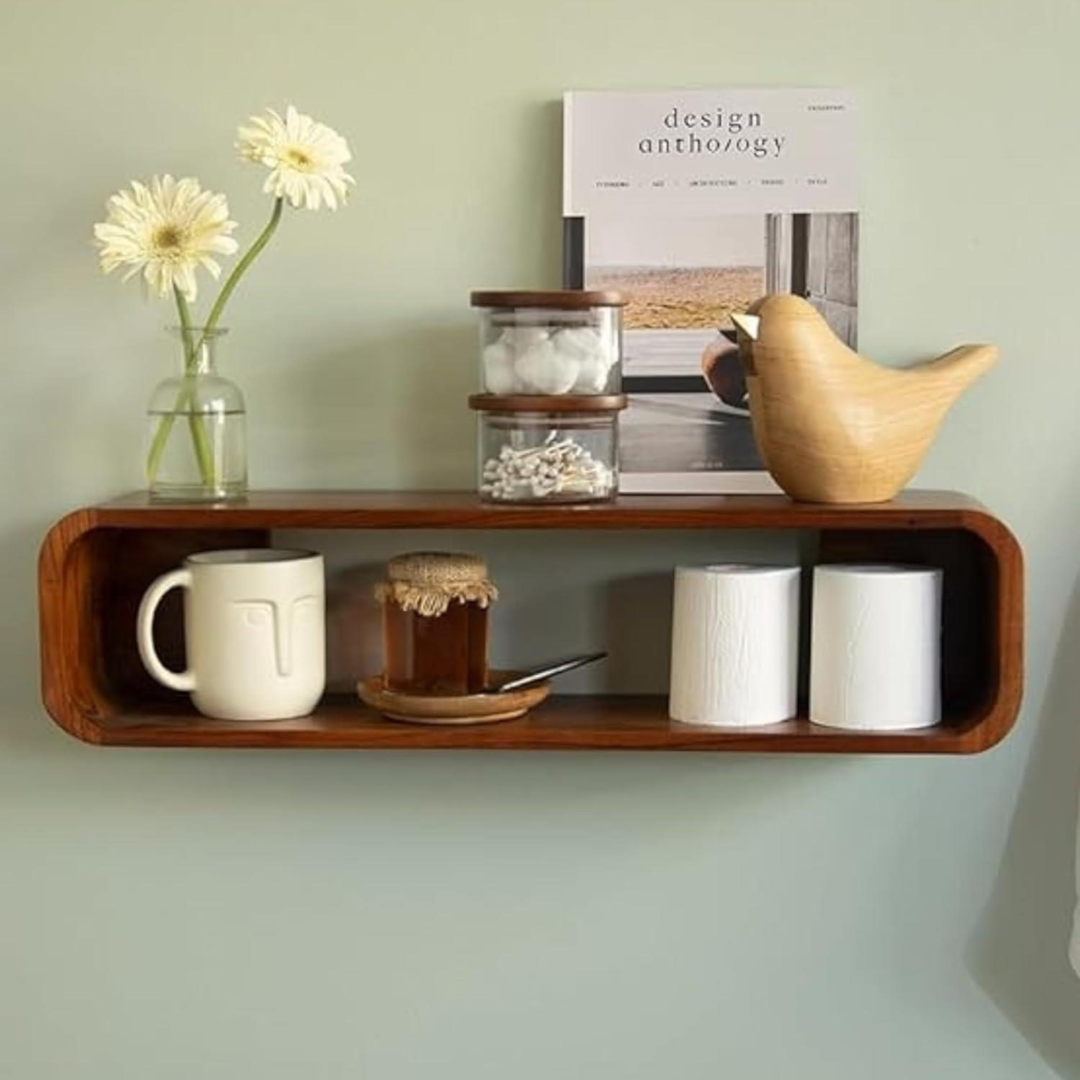 Minimalist Wooden Wall Mounted Display Shelf- Set Of 2
