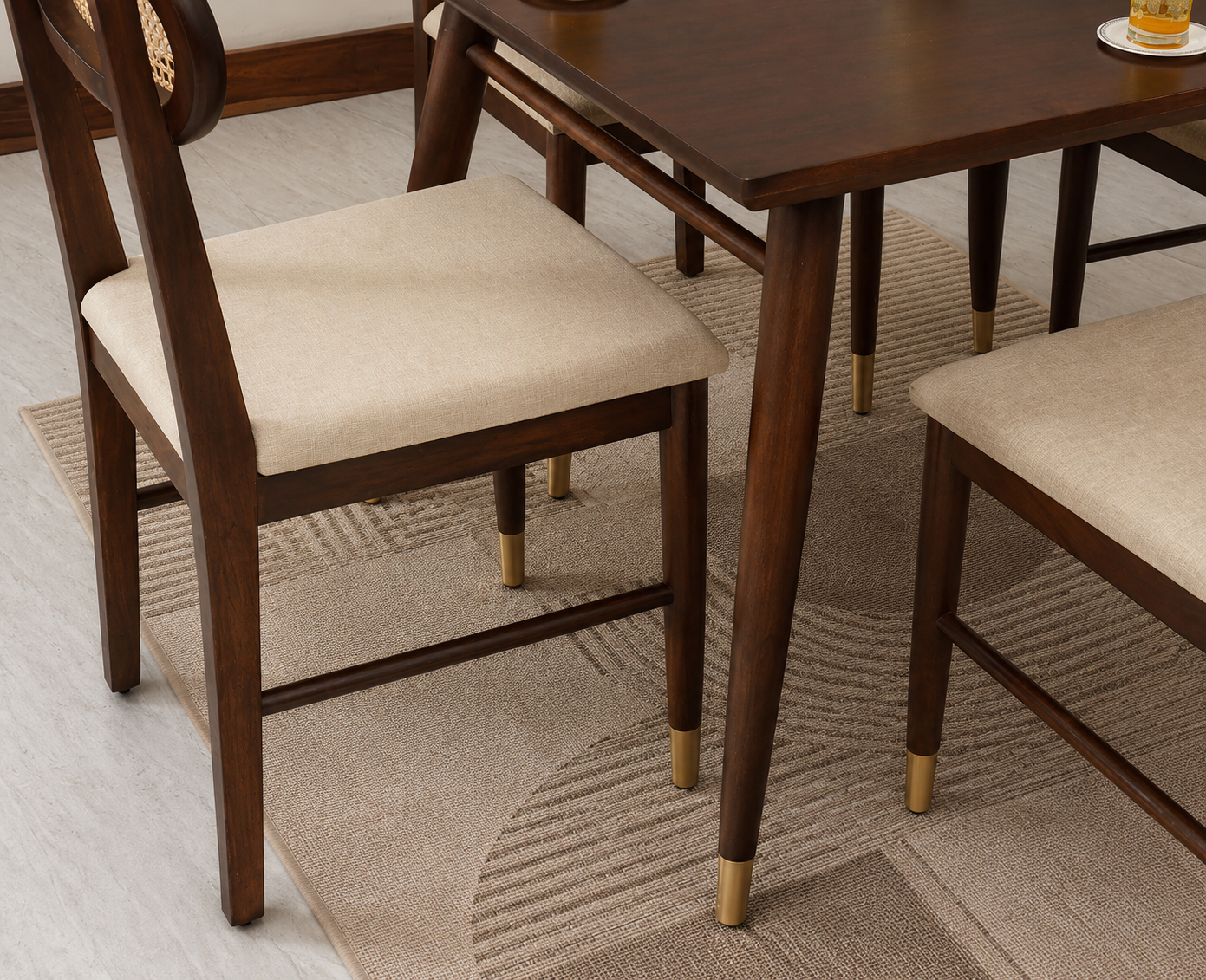 Ashton Solid Wood Rattan Cane Squre Dining Table Set -4 Seater 