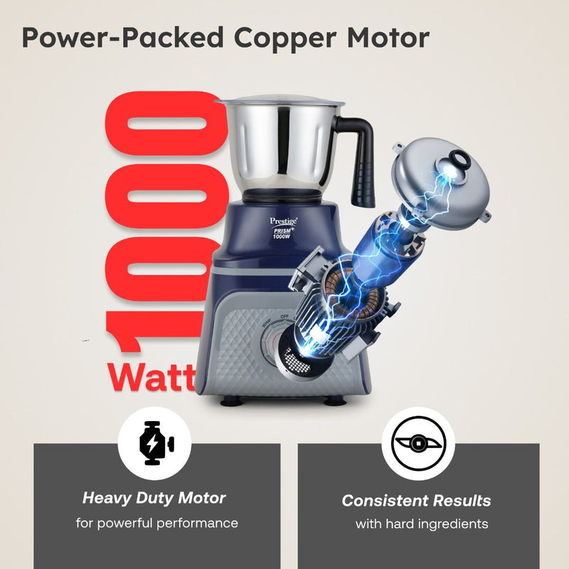 Prestige Prism Plus 1000W Mixer Grinder, 3 SS Jars & 1.5L Transparent Juicer Jar: Wet 1.5L, Dry 1.0L, Chutney 450ml, Heavy Duty Motor + Prestige 1.5L PMC 3.0 Plus Multi Kettle / Multi Cooker
