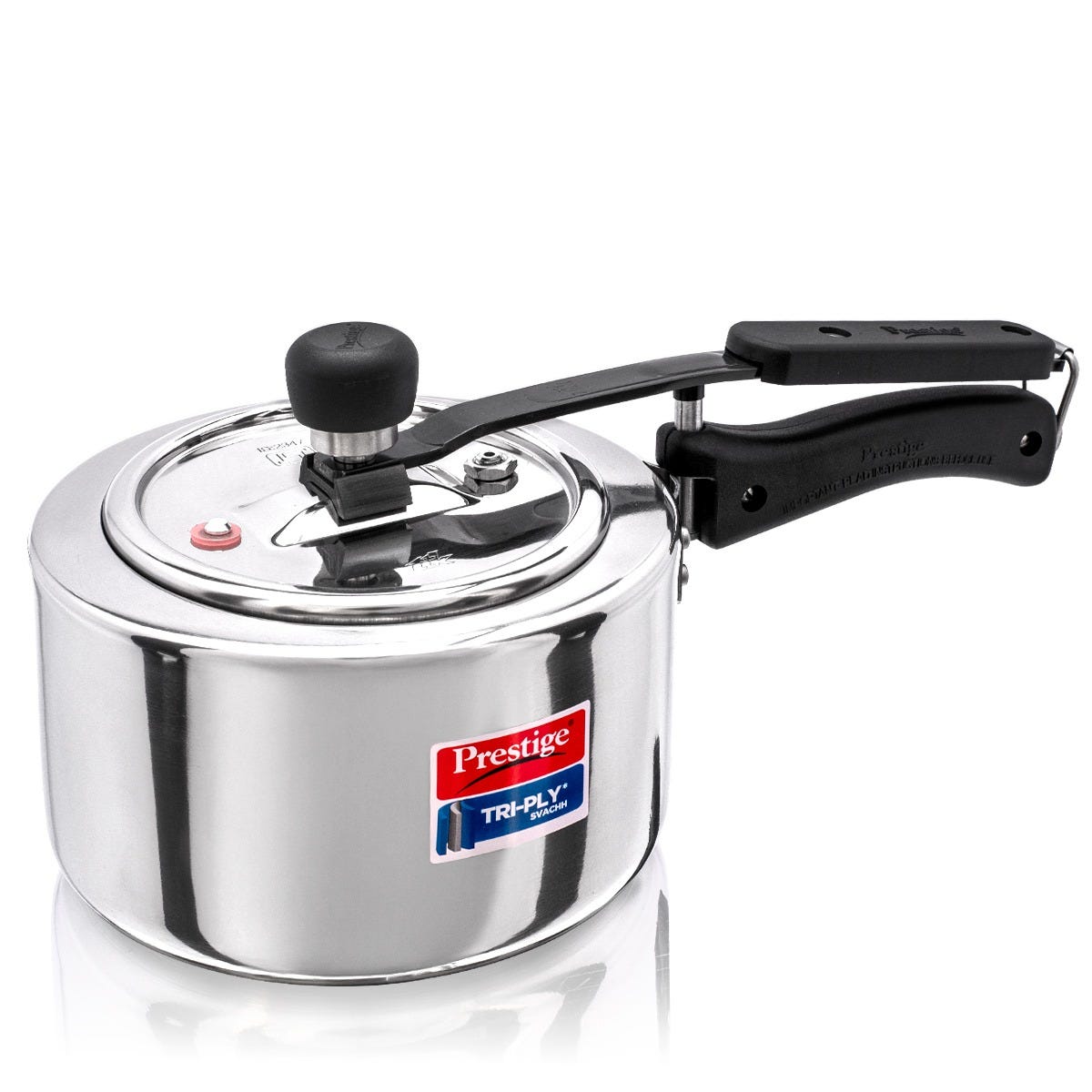 Prestige TRIPLY Splendid 4 Pc Cookware Set: Fry Pan 24cm, Kadai 24cm, Sauce Pan 16cm, SS Lid 24cm, 15Y Warranty + Prestige 2 L Tri-Ply Svachh Inner Lid Pressure Cooker, Spillage Control, Silver
