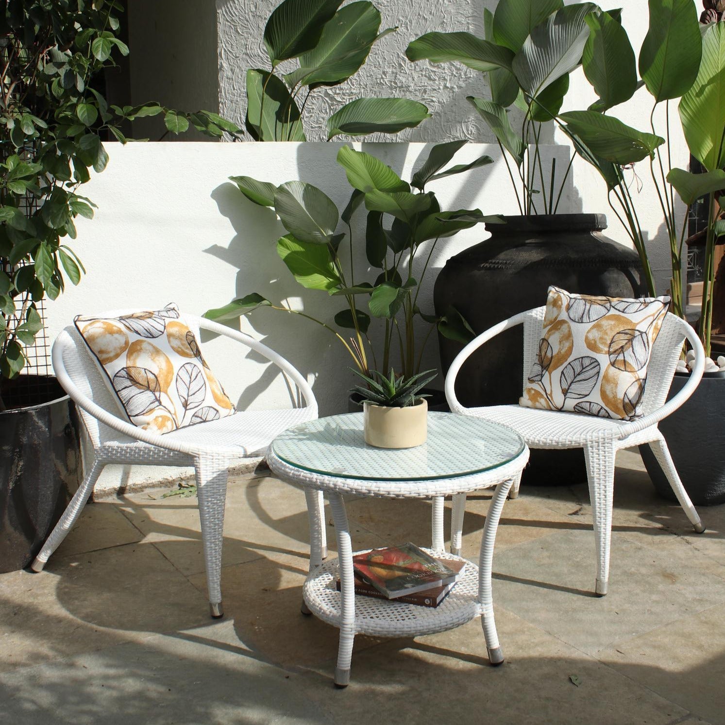 Shibbu Outdoor Patio Seating Set 2 Chairs and 1 Table Set (White)