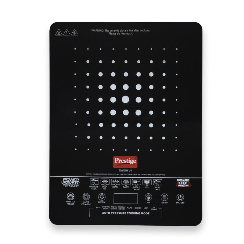 Prestige Swish Induction Cooktop V4 + Prestige Omega Deluxe Granite Alpha 3 Pc BYK Non-Stick Set: Kadai 24cm with Glass Lid, Omni Tawa 28cm, Fry Pan 24cm, Gas & Induction Compatible