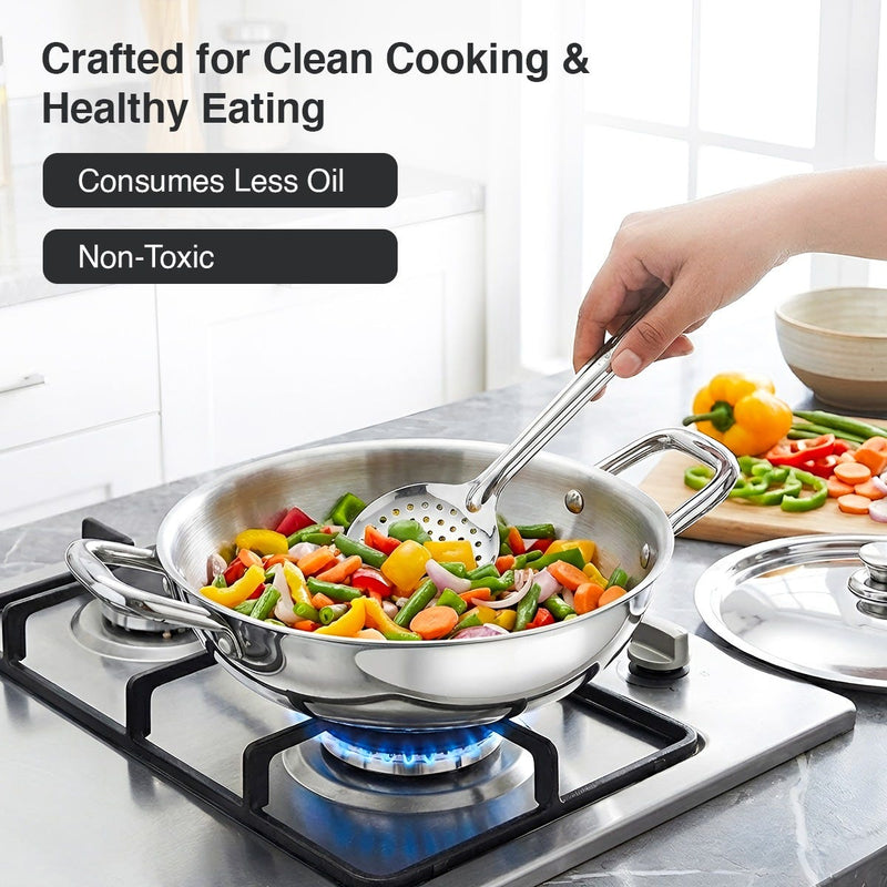 Prestige PIRC 3.0 2400W Infrared Cooktop, Indian Menus & Timer, Flat-Bottom Cookware, Black + Prestige TRIPLY Splendid 4 Pc Cookware Set: Fry Pan 22cm, Kadai 22cm, Saucepan 14cm, SS Lid 24cm