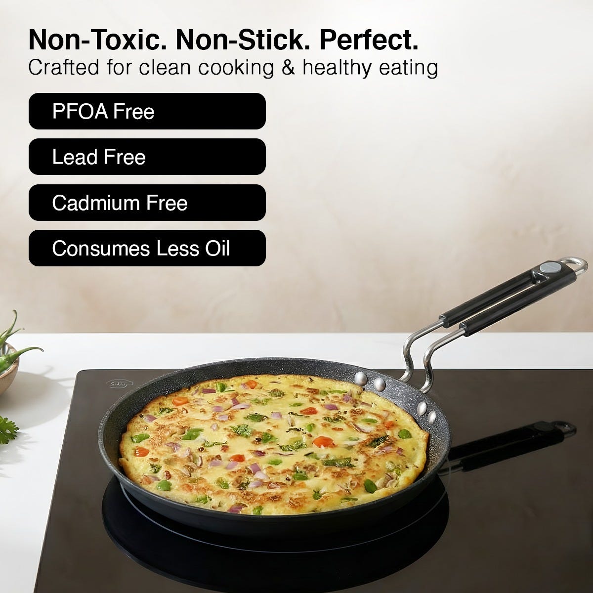 Prestige Durastone Hard Anodised 6 Layer Non-Stick Omni Tawa, 25 cm (Black), Prestige Durastone Hard Anodised 6 Layer Non-Stick Fry Pan, (24 cm, 1.9 Litre) (Black)