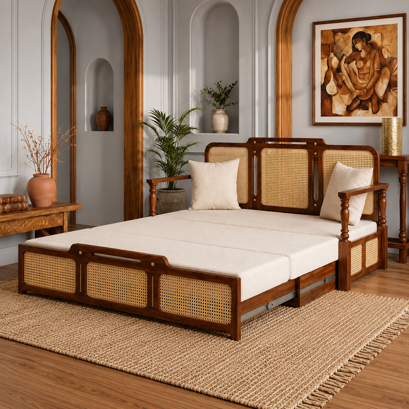 Solid Sheesham Wood Multi-Functional Sofa Cum Bed
