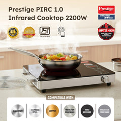 Prestige PIRC 1.0 2200W Infrared Cooktop, Indian Menus & Timer, Flat-Bottom Cookware, Black + Prestige TRIPLY Splendid 4 Pc Cookware Set: Fry Pan 22cm, Kadai 22cm, Saucepan 14cm, SS Lid 24cm
