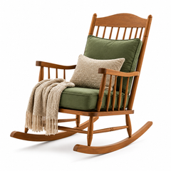 High-Back Solid Wood Rocking Chair with Cushions