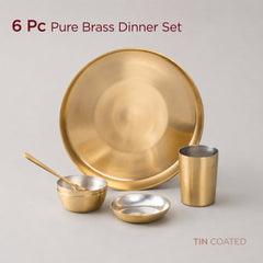 6-Piece Pure Brass Dinner Set with Tin Coating (पीतल का डिनर सेट)