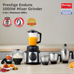 Prestige Endura 1000W 6 Jar Mixer Grinder: 3 SS Jars, Juicer, Mix-O-Keep, Multi-Utility Jar, Ball Bearing Motor, SS Blades, 5Y Motor Warranty + Prestige 1.5L PMC 3.0 Plus Multi Kettle / Multi Cooker