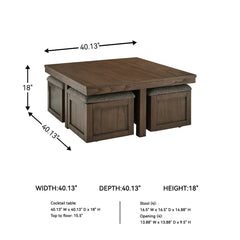 Sheesham Wood Coffee Table with Cushioned Storage Stools – Geraldene