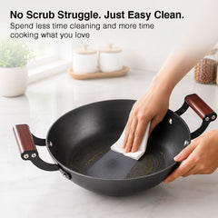 Prestige Castlite Nitride Cast Iron Fry Pan 20cm/0.9L, Rust-Proof, Chemical-Free + Prestige Castlite Lightweight Cast Iron Kadai 24cm/2.4L with Glass Lid, Enamel Coated, Gas & Induction, 15Y Warranty