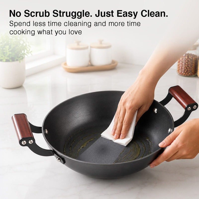 Prestige Castlite Nitride Cast Iron Fry Pan 20cm/0.9L, Rust-Proof, Chemical-Free + Prestige Castlite Lightweight Cast Iron Kadai 24cm/2.4L with Glass Lid, Enamel Coated, Gas & Induction, 15Y Warranty