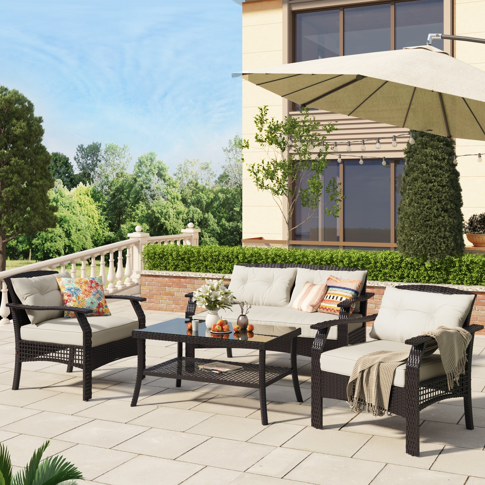 Odette Outdoor Sofa Set 2 Seater, 2 Single seater and 1 Center Table (Dark Brown)