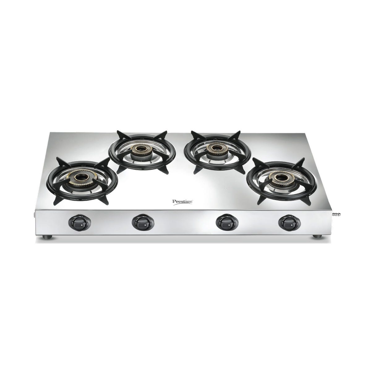 Prestige Perfect Plus 04B Designer Forged Brass Burners|Removable Spill Tray Stainless Steel Manual Gas Stove (4 Burners), Prestige Omega Deluxe Granite Twin Pack | Fry Pan 24cm & Omni Tawa 25cm | Durable Granite Finish Coating | PFOA Free
