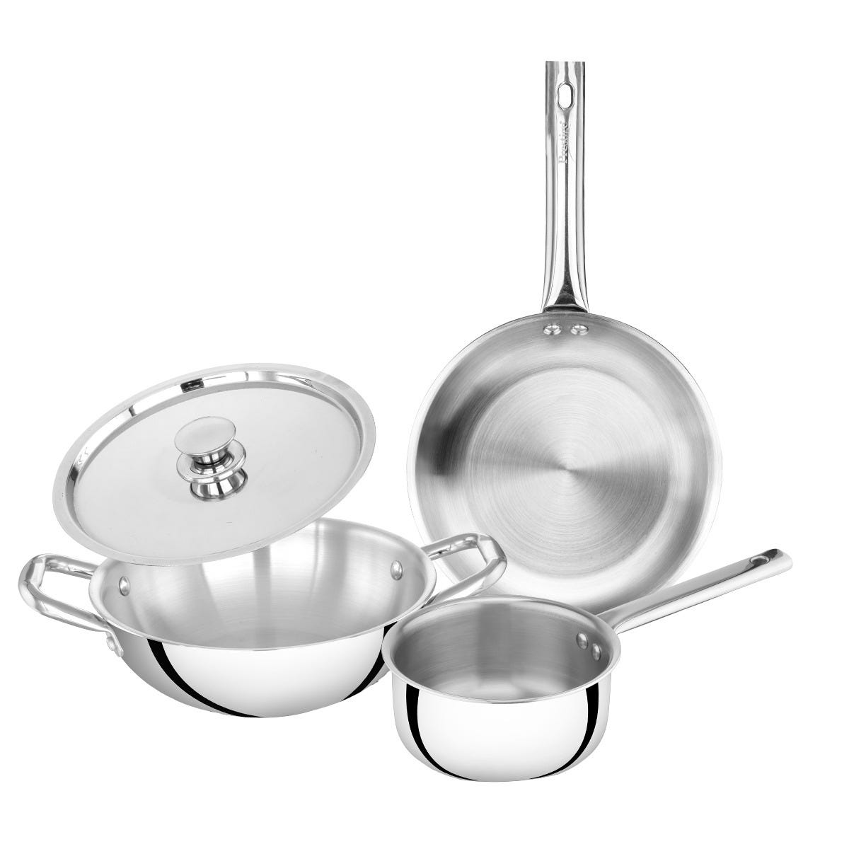 Prestige PIC 3.1 V3 2000W Induction Cooktop, Whistle Counter, 4KV Surge Protection, 7 Indian Menus + Prestige TRIPLY Splendid 4 Pc Cookware Set: Fry Pan 22cm, Kadai 22cm, Saucepan 14cm, SS Lid 24cm