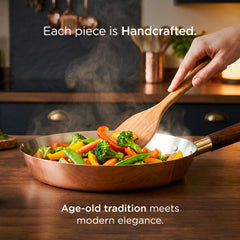 Traditional Copper Fry Pan with Tin Coating and Insulated Handle (तांबा का फ्राई पैन)