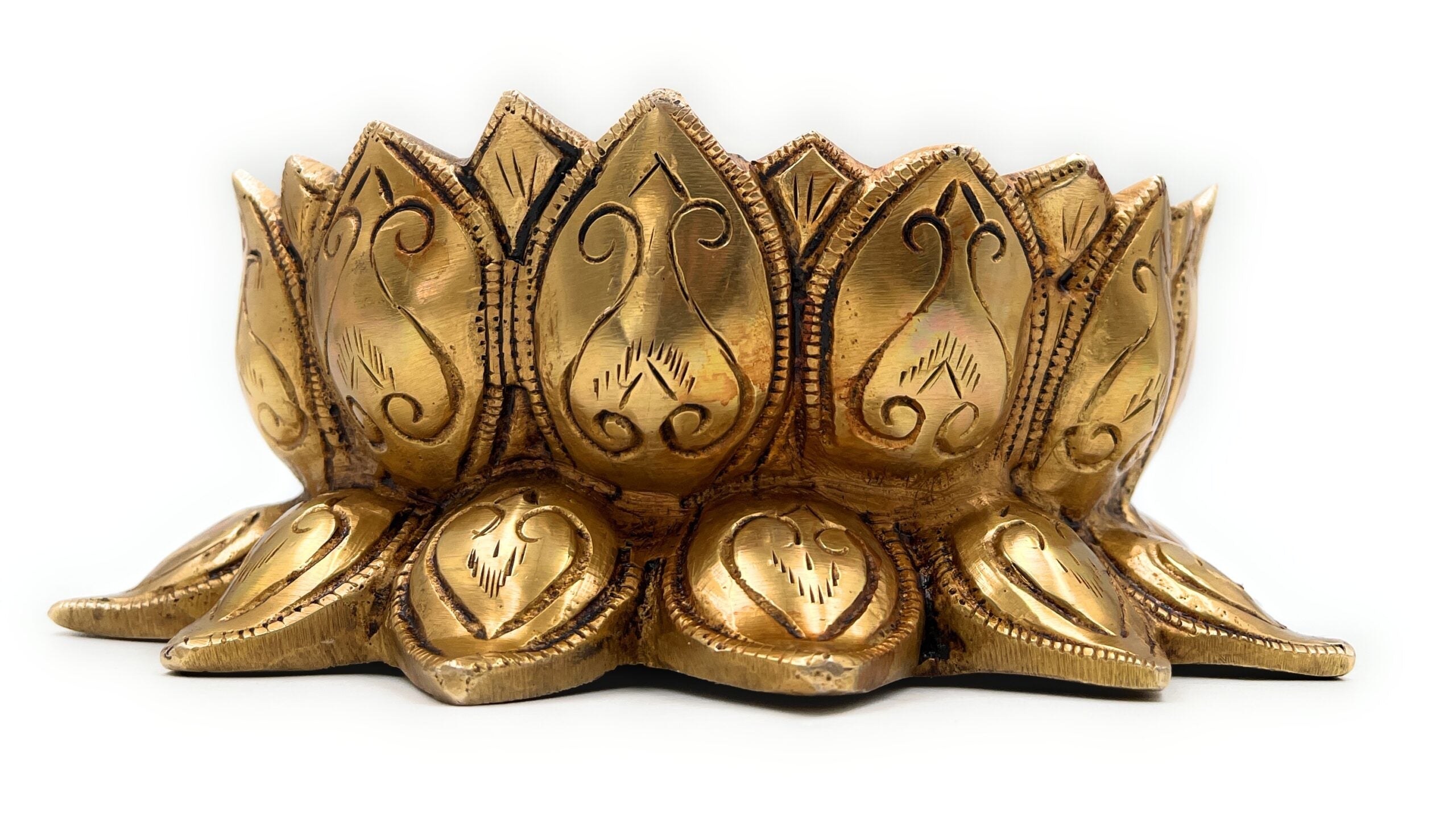 Bhunes Brass Lotus Shaped Pooja Kalash Chowki, Handmade Temple Bajot, Kamal Peetha, Singhasan Stand for Deity, Mandir, Home Decor, Gold, 2.5 Inch, 1 Piece