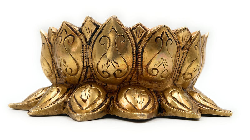 Bhunes Brass Lotus Shaped Pooja Kalash Chowki, Handmade Temple Bajot, Kamal Peetha, Singhasan Stand for Deity, Mandir, Home Decor, Gold, 2.5 Inch, 1 Piece