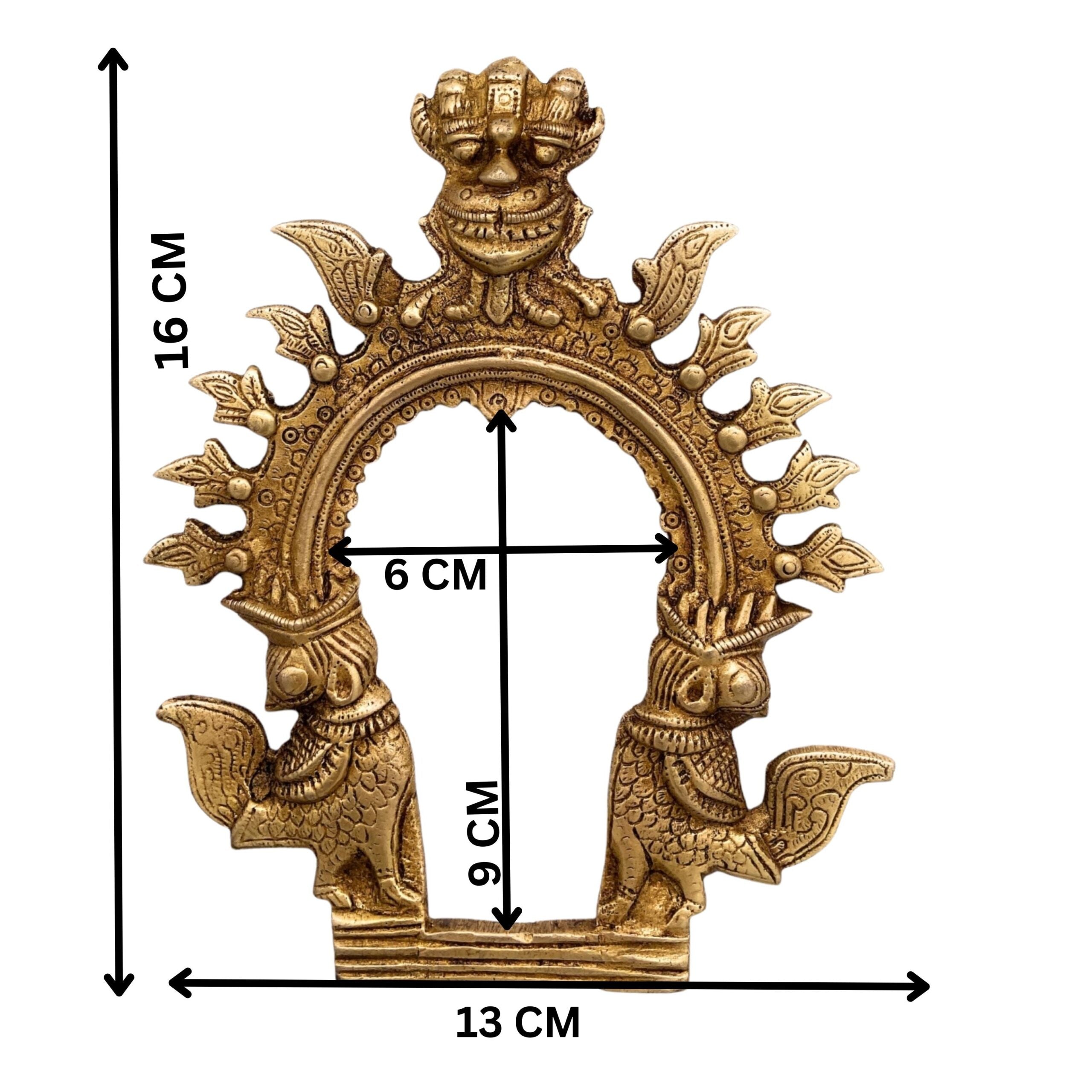 Bhunes Brass Small Prabhavali Arch Frame – Wall Hanging Prabhawali Prabhaval for Deity | Temple Home Decor | Traditional Kirtimukha Brass Backdrop, Gold, 6.5 Inch, 1 Piece