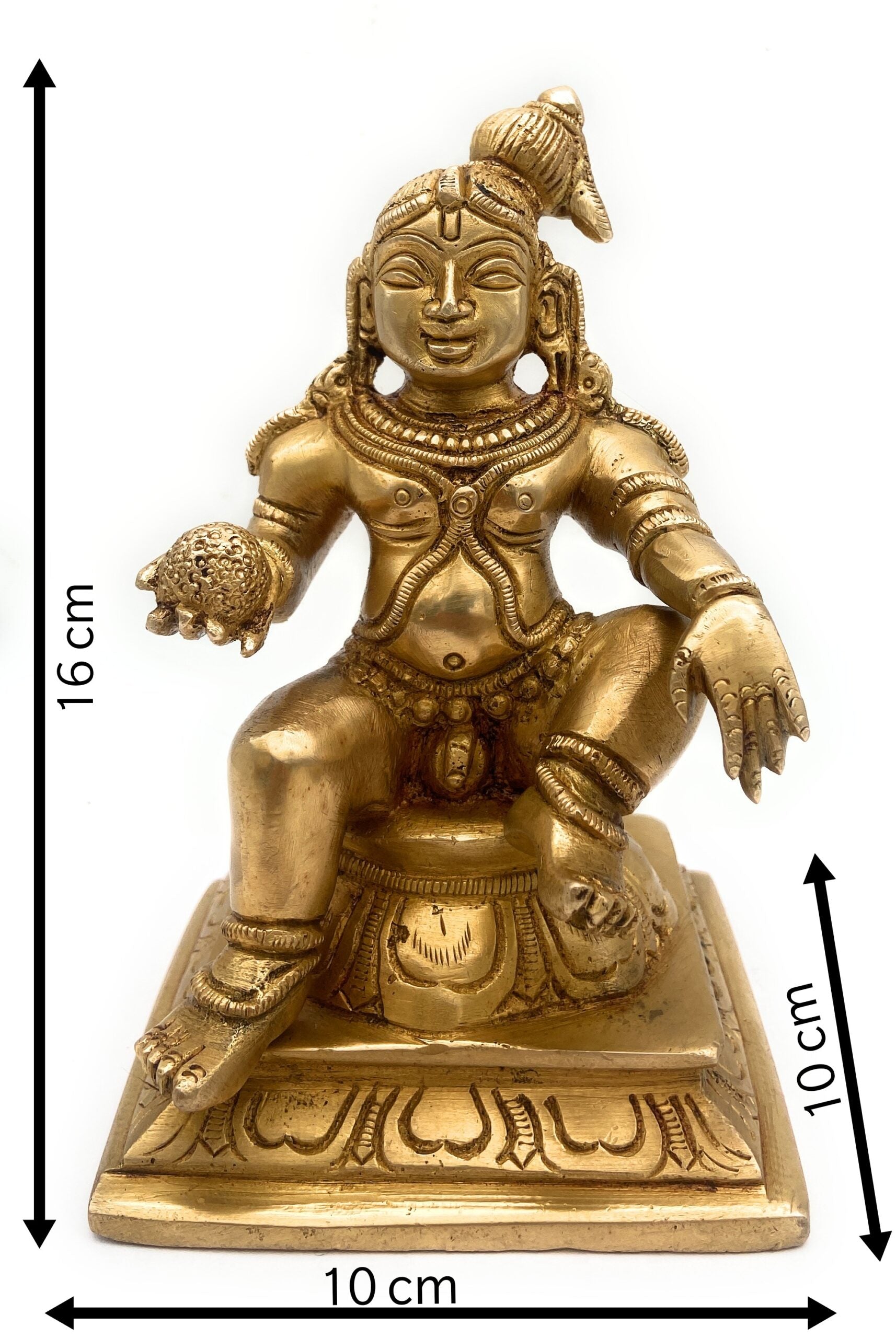 Brass Ladoo Gopal Idol | Bal Krishna Murti | Makhan Chor Navneet Chora Nandalala Statue for Pooja, Temple & Home Decor, Gold, 6.5 Inch, 1 Piece