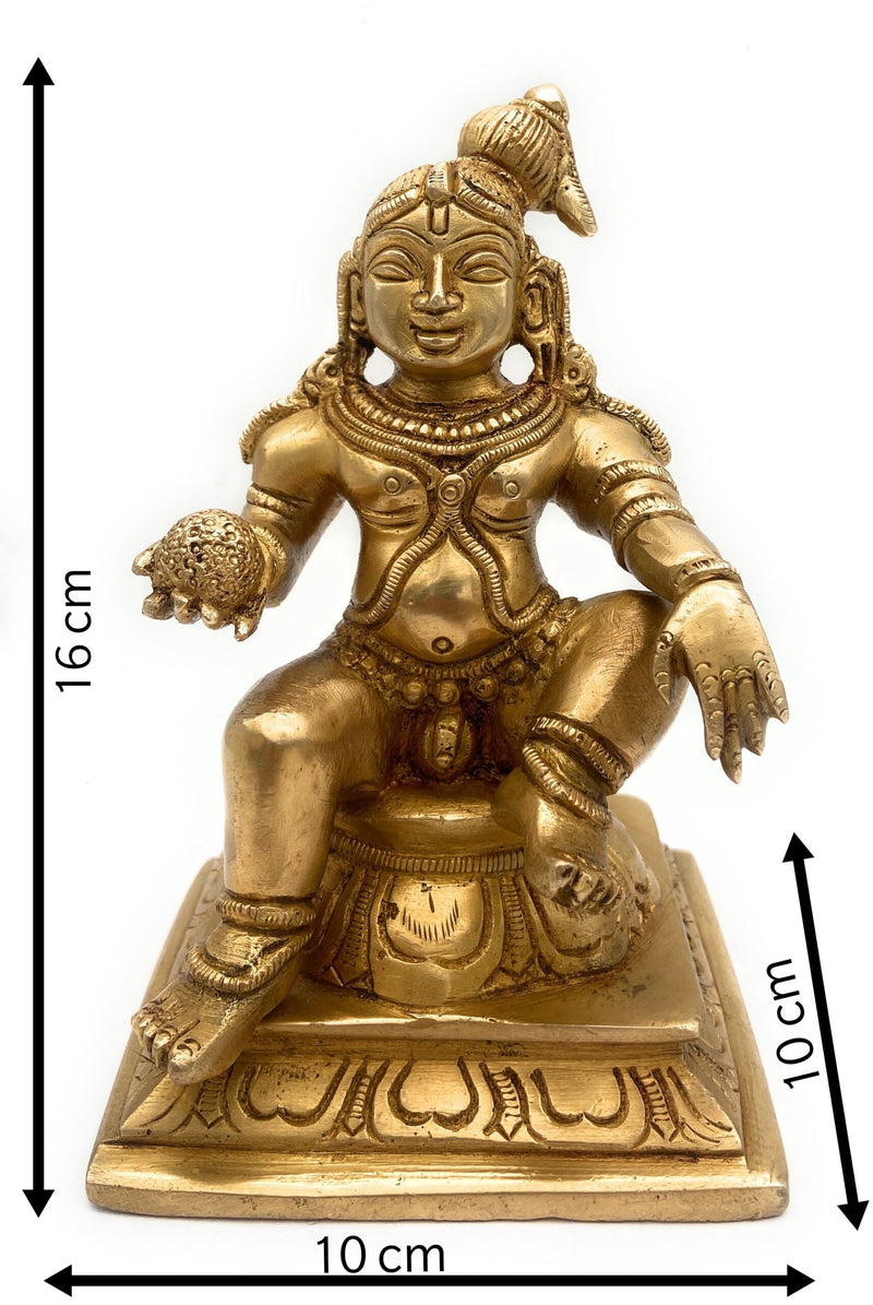 Brass Ladoo Gopal Idol | Bal Krishna Murti | Makhan Chor Navneet Chora Nandalala Statue for Pooja, Temple & Home Decor, Gold, 6.5 Inch, 1 Piece