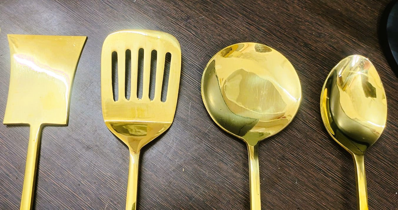 Brass Kitchen Ladles With Wooden Handle (14.5 Inch)