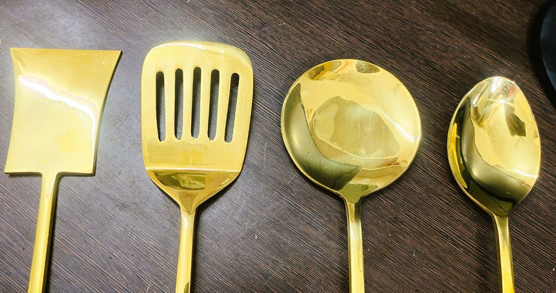 Brass Kitchen Ladles With Wooden Handle (14.5 Inch)