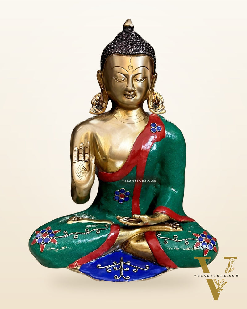 Aashirwaad Brass Buddha Idol with Meenakari Stonework 12"